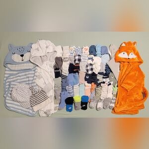 Baby Socks Mittens and Bath Robe Lot Bundle
